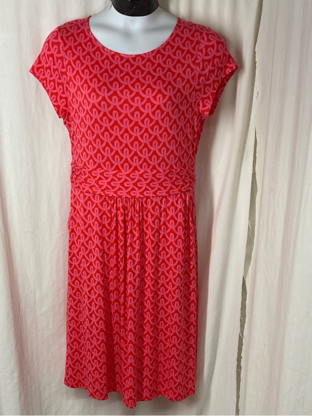 BODEN US 12 Amelia Red Pink Cap Short Sleeve Knit MIDI Dress Pockets